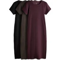 The Set Midikleid The Set gerippte Kurzarm-Midikleider, 3er-Pack (3-tlg)