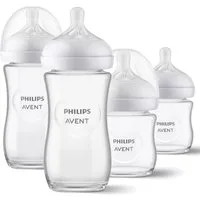 Philips AVENT Babyflasche Glas-Flasche Natural, 4er Pack Baby Glas-Flaschen 120ml & 240ml mit Silikon-Sauger