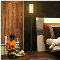HOMCOM Stehlampe moderne Lampe mit Leinenschirm, Fußschalter, ohne Leuchtmittel, für Schlafzimmer, Wohnzimmer, 22 x 22 x 163 cm