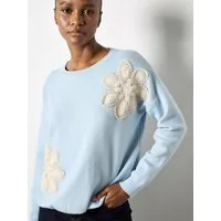 Apricot Rundhalspullover Bestickter Pullover mit Gänseblümchen