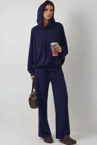 Kapuzensweatshirt mit übergroßem Schnitt und hoch sitzendem Zwei-Teiler Set