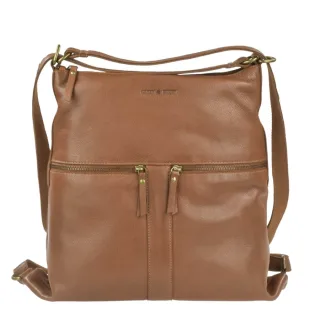 Damen Rucksack-Tasche 2-in-1 Funktion 34x37cm Leder nougat braun | Greenburry Flexible Handtasche und Rucksack für den optimal strukturierten Alltag 2