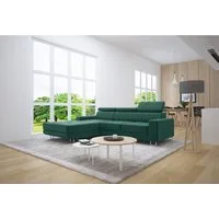 thematys Ecksofa Ecksofa mit Schlaffunktion und Bettkasten, L-Form, Samt, - mit verstellbaren Kopfstützen, – L-Form 250×183 cm – Schlafsofa mit Auszug, – L-Form 250×183 cm – Schlafsofa mit Auszug