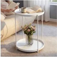doporro Beistelltisch Couchtisch kleiner Tisch mit 1/2 geflochtenen Ablagen rund Reglo-08, Zwei Materialien zur Auswahl