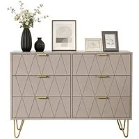UEV Kommode mit 6 Schubladen, Sideboard für Wohnzimmer Schlafzimmer (Highboard, Sideboard mit Schubladen, Schmal kommode, 100 x 34 x 73 cm Mehrzweckschrank), Küchenschrank Buffet TV Board Schrank mit Füße Aufbewahrungsschrank