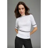 Bruno Banani Kurzarmpullover aus Rippstrick, mit Kontrast-Details, figurbetonte Passform