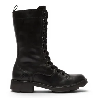 Fly London Women's Black Leather Schnürstiefel für Kampf-Knöchel – NOLE176