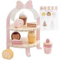 Esun Spielküche Kinderküche Spielküche Zubehör Holz, Teeservice Kinder Teeset aus Holz, Kinderspielzeug Tee Set mit Ständer, Teeparty ab 3