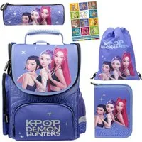 GOLDKIDS Schulranzen für Jungen und Mädchen, 5er-Set - (Schul-Rucksack für Kinder mit Federmäppchen, 1-tlg., - Schuhbeutel Schlampermäppchen und Hausaufgabenheft), - K-POP Motiv