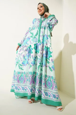 Bedrucktes V-Ausschnitt Maxikleid