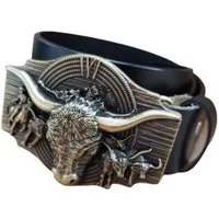 Ware aus aller Welt Ledergürtel Wechselgürtel Gürtel mit Wild West Gürtelschnalle Longhorn Buckle