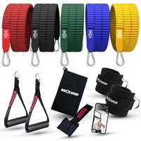 NEOLYMP Trainingsband Premium Resistance Bands Set mit E-Book - Fitnessbänder Expander Set, Widerstandsbänder mit 5 Stärken, Türanker, Griffen & Fußschlaufen