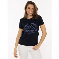 Zwillingsherz T-Shirt "Happiness Vibes" ton in ton Stickerei, kurzarm, Rundhals