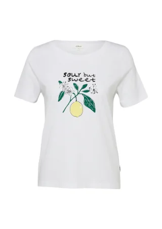 s.Oliver Red Label - Baumwoll-T-Shirt mit Frontprint und Pailletten weiß - Gr. - 40