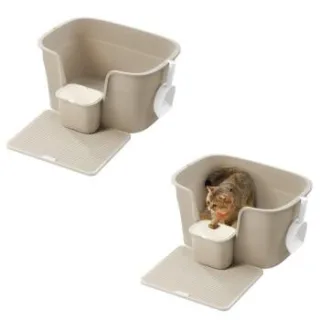 FEANDREA 2er Katzentoilette für große Katzen mit hohen Seitenwänden beige