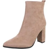 Ital-Design Elegante Stiefeletten mit Blockabsatz für Damen High-Heel-Stiefelette (89852891) Blockabsatz Stiefeletten in Hellbraun