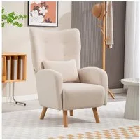 HOMCOM Relaxsessel Sessel mit Lendenkissen, Schaumstoffkissen (Loungesessel, 1-St., Relaxsessel), für Wohnzimmer, Schlafzimmer, Beige
