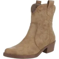Ital-Design Modische Cowboy-Stiefel mit Verzierungen für Damen Westernstiefelette (89938127) Blockabsatz Stiefeletten in Hellbraun