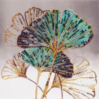 Perlen-Stickbild "Ginkgo", 20 x 20 cm