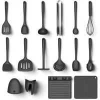 Hoffmann Germany Kochbesteck-Set 16-tlg. Küchenhelfer XXL Pfannenwender Kochlöffel (Set, 16-tlg., 16-tlg.: Pfannenwender, Kochlöffel, Zange, Stampfer, Ablage u.v.m), Zange, Kelle, Stampfer, Ablage, Fingerschutz, spülmaschinengeeignet