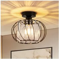ZMH Deckenleuchte 15CM Wohnzimmer Schwarz Kristall Modern Deckenlampe E27 Vintage Flur, Schwarz-Rotierende, ohne Leuchtmittel, Küchenlampe mit Metall Rahmen Innen Hotel