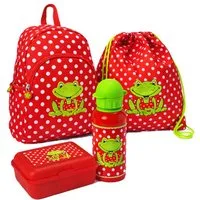 COPPENRATH DIE SPIEGELBURG Kinderrucksack Rucksack Kleine Freunde FROSCH "Wenn ich mal groß bin..." (Set, 4-tlg., inkl. Turnbeutel, Brotdose und Trinkflasche), mit Brustgurt, Applikation & Stickereien