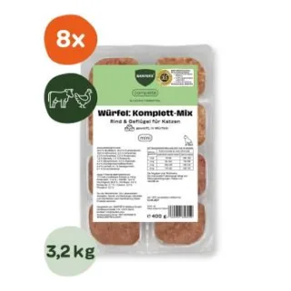 BARFER'S Würfel: Komplett-Mix Rind & Geflügel für Katzen 8x400 g