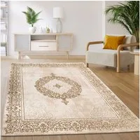 KADIMA DESIGN Teppich Orientalisch Wohnzimmer 100% Polyester Teppich Kurzflor, Läufer, Höhe: 12 mm, Florhöhe: 8 mm, Handwäsche, Rücken - Baumwolle, Läufer, 80x150, Beige