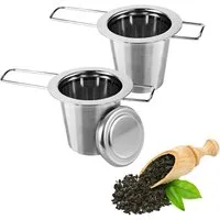 AFKSMILE Teesieb 2 Stück Teesieb für Losen Tee, 304 Edelstahl Teefilter mit Deckel, (2-St), Teefilter mit Klappgriff für Teekannen, Tassen, Wiederverwendbar
