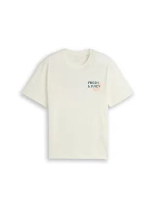Denim Tom Tailor - Relaxed Fit T-Shirt mit Rückenprint wool white - Gr. - XXL