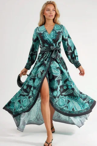 Midi-Kleid mit floralem Krawatten-Detail