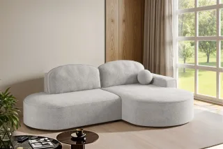 Ecksofa Schlafsofa Sofa GIRONA Stoff Arena Hellgrau Ottomane Rechts