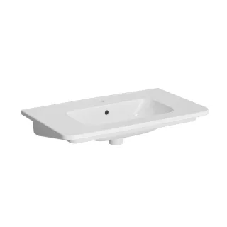 VitrA New S20 Round Möbelwaschtisch mit Hahnloch mittig 78 x 46 x 17 Weiß Hochglanz,7681B003-0001 7681B003-0001