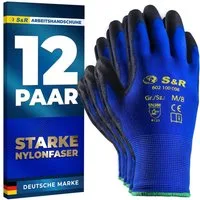 S&R Arbeitshandschuhe 12 Paar aus Nylonfaser mit Polyurethanbeschichtung (Set, 24-St., 12 Paar XL / 10) geeignet für den privaten und gewerblichen Gebrauch