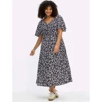Sheego Etuikleid Webkleid Kurzarm