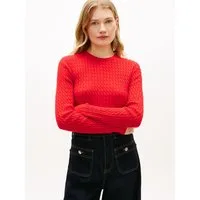 Tommy Hilfiger Rundhalspullover CO CABLE C-NK LS SWEATER Baumwolle, mit Zopfmuster, Regular Fit