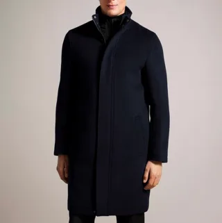 Herren Ted Baker Ederson Wolle-Mischung Rollkragenmantel in Marineblau