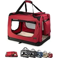 lionto Tiertransportbox für Katzen, leicht und komfortabel aus Textil bis 10 kg, 50x36x34 cm, dunkelrot