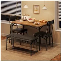 GarveeMore Essgruppe Essgruppe für 4 Personen Esstisch, gepolsterter Bank und 2 Stühlen, Tisch: 70 x 110 x 76 cm Stuhl: 48 x 43 x 86 cm Bank: 30 x 90 x 47.5 cm