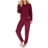 Normann Pyjama Damen Frottee Schlafanzug langarm mit Bündchen und Eiskristall Motiv
