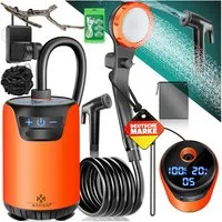 KESSER Gartendusche Campingdusche mit Pumpe & wiederaufladbarem Akku 4000mAh (Mobile Dusche inkl. Duschkopf, 2m Schlauch, Sprühpistole & Halterung), Outdoor Dusche