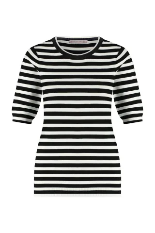 Studio Anneloes - Luna stripe ssl pullover black/off white - Gr. - XL