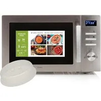 Domo Mikrowelle, Umluft, BBQ Grill, 10 Kochprogramme, Auftaufunktion, 34 l, 3in1 Konvektionsmikrowelle Timer mit Abdeckhaube, Design in Silber