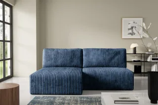 Ecksofa mit Schlaffunktion NATALIA XS in Stoff Tilia Dunkelblau Ottomane Links