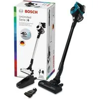 BOSCH Akku-Stielstaubsauger Unlimited 6 BKS6111P, Hygiene-Filter, 10 Jahre Motorgarantie, leicht, beutellos, Akku wechselbar, alle Bodenarten, hohe Saugkraft, lange Laufzeit, blau