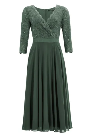 SWING - Cocktailkleid aus Material-Mix summernight green - Gr. - 42