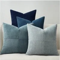 Topfinel Kissenbezug 40x40 4er set Kissenbezüge 50x50 Kordsamt mit Streifen deko Sofa, kissenbezug Blau Farbverlauf Schlafzimmer Weich Hautfreundlich