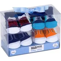 BRUBAKER Socken Babysocken für Jungen und Mädchen 0-12 Monate (4-Paar, Baumwollsocken im Sneaker Style) Turnschuh Design, Baby Geschenkset in Geschenkverpackung mit Schleife