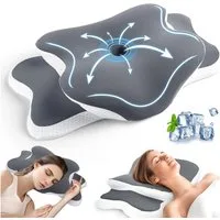 SURFOU Kopfkissen Seitenschläferkissen, Nackenstützkissen, Orthopädisches kissen, Füllung: Memory-Foam, Seitenschläfer, Rückenschläfer, Bauchschläfer, bequemes Kopfkissen, stützendes Nackenkissen, ergonomisches Seitenschläferkissen mit zwei Höhen, 6-