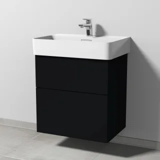 Sanipa 3way Waschtischunterbau zu Laufen VAL Waschtisch mit 2 Auszügen, Schwarz-Matt SF82108